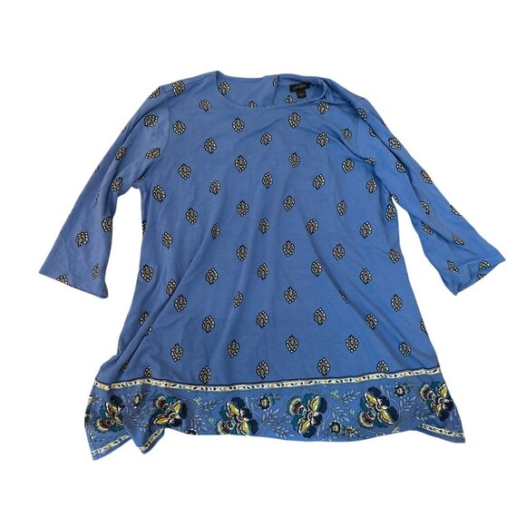 J.Jill Wearever Collection Blue Patterned Tunic With 3/4 Sleeves M Boho Peasant - Picture 1 of 5